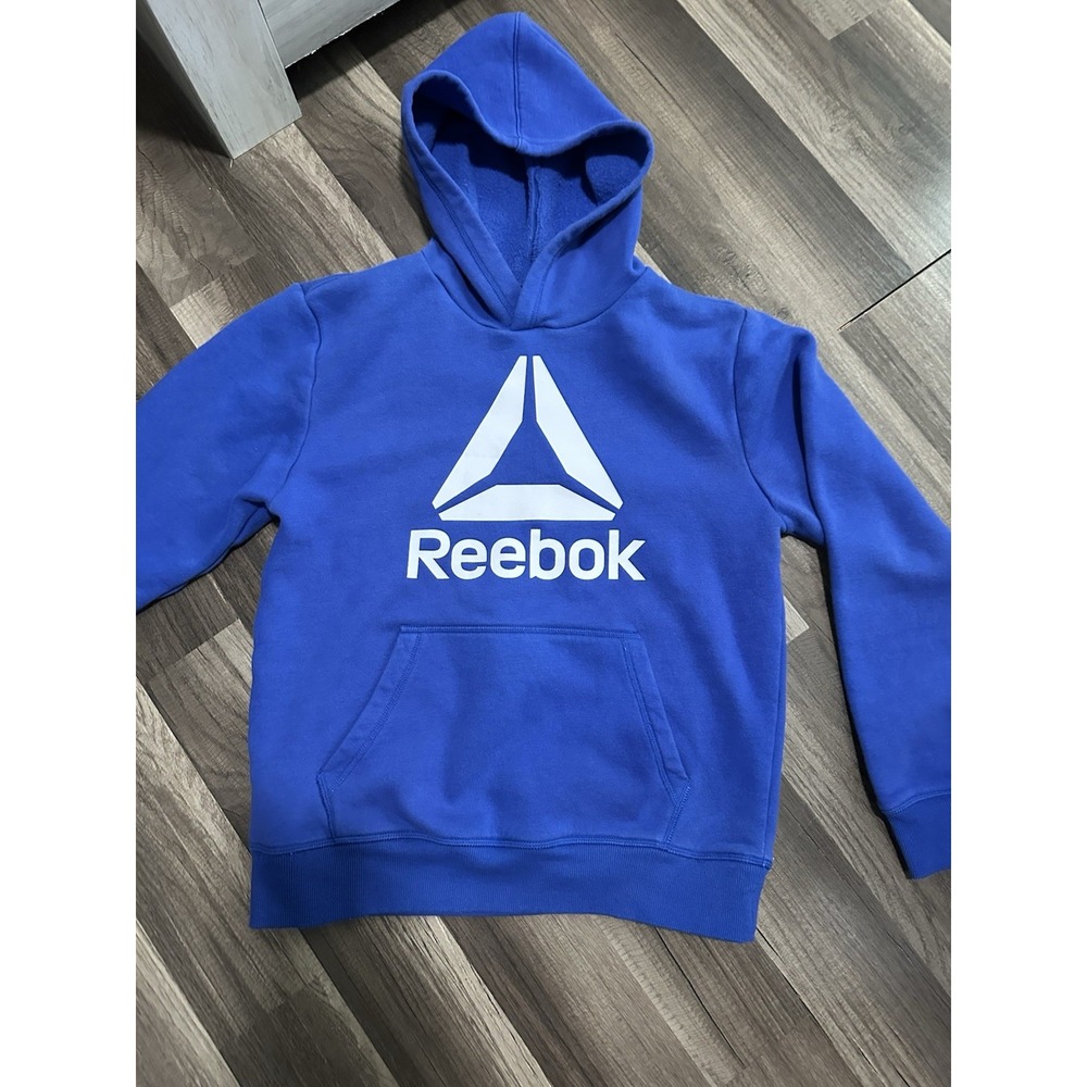 Reebok Kids Boys Logo Graphic Solid Blue Long Sleeve Hoodie Size 10/12